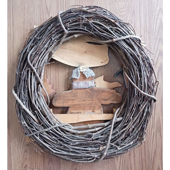 Vtg Hand Made Rustic Snowman Grapevine Wreath "Let It Snow” Birdhouse Red Bird - Picture 2 of 2